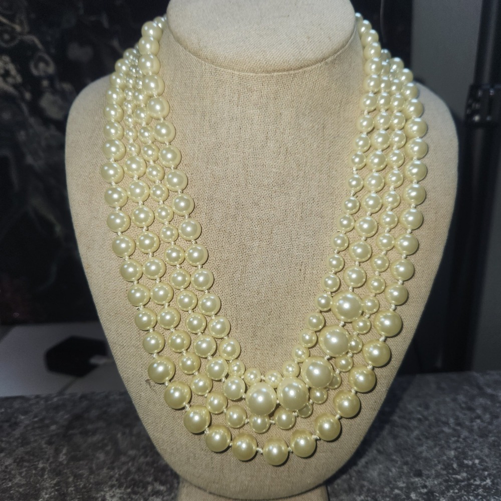 J.Crew Triple Strand Faux Pearl Necklace Cream Gold Tone Graduated Statement 20"
